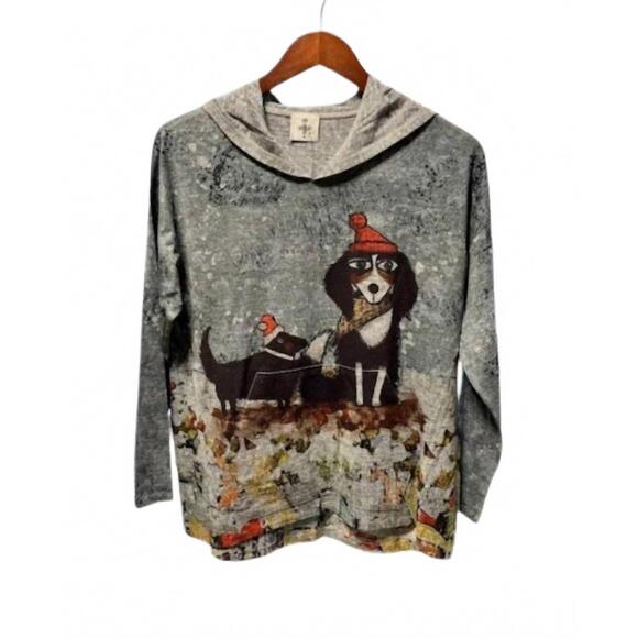 INOAH Tops - NEW INOAH women's long-sleeve christmas dog hoodie in grey